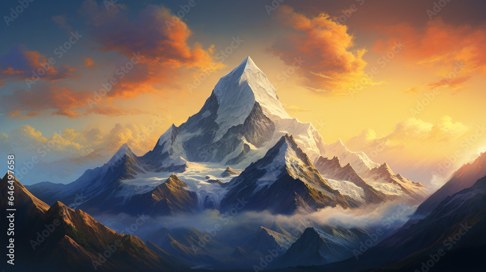 A serene mountain landscape with a snow-capped peak, evoking a sense of ambition and achievement, Business, Background