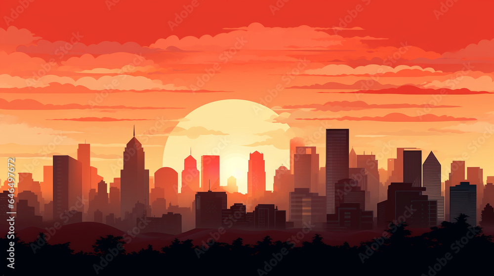 An artistic city skyline silhouette at sunset, capturing the beauty of urban living, Business, Background