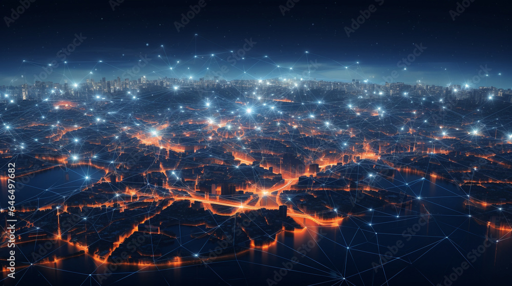 An abstract city map with interconnected lines and nodes, symbolizing networking and globalization, Business, Background