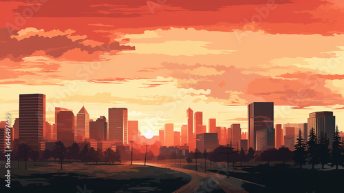 An artistic city skyline silhouette at sunset, capturing the beauty of urban living, Business, Background