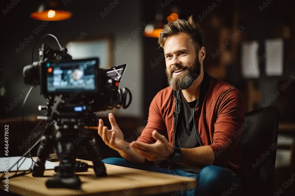 Live video streaming session with a content creator in a modern studio focused on technology and engagement Live video streaming session with a content creator in a modern studio focused on technology and engagement