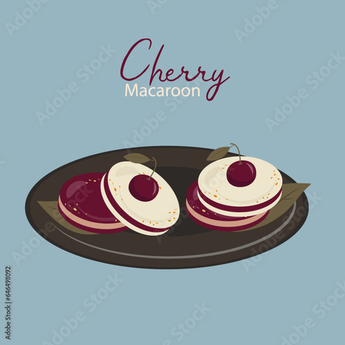 Flat Design Illustration with Cherry Macaroon
