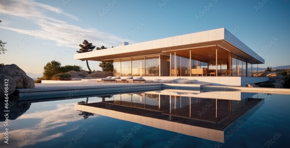 Fototapeta premium Modern luxury summer villa with swimming pool.
