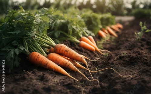 Wallpaper Mural Freshly picked carrots on the soil in a field. AI, Generative AI Torontodigital.ca
