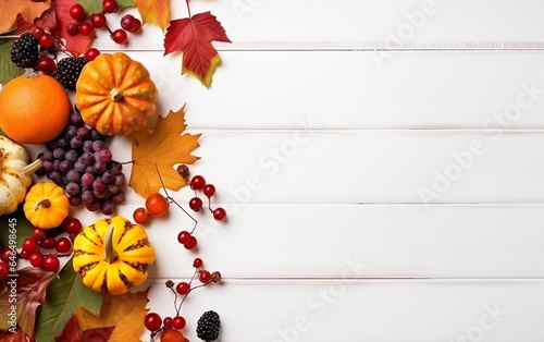 Festive autumn decor from pumpkins berries and leave. AI, Generative AI