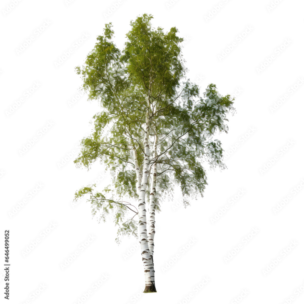 Summer green birch tree, png file of isolated cutout object on transparent background.