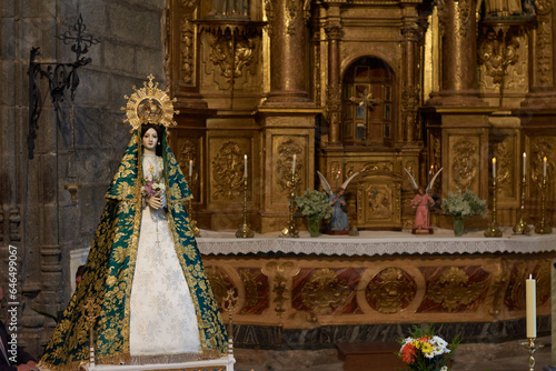 The image of the Virgen de Gracia Carrero, patron saint of Gallegos de Solmirón, in the parish church of San Juan Bautista. Town of Salamanca. Castilla y León. Spain