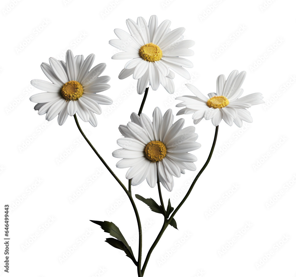Obraz premium bouquet of four chamomile daisy flowers , png file of isolated cutout object on transparent background.