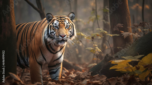 Bengal tiger  wild predator in the jungle forests  close-up. Natural nature. AI generated.