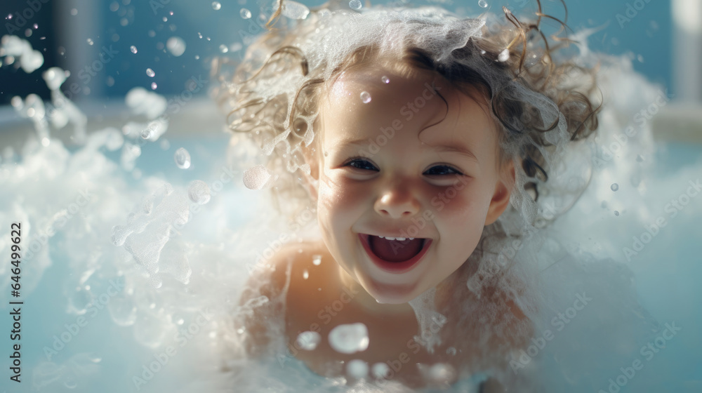 A newborn babys first bath, a splash of joy captured on camera A newborn babys first bath, a splash of joy captured on camera