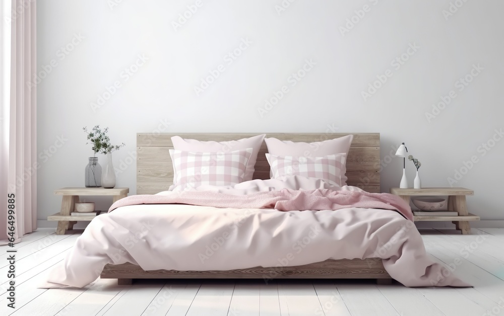 Light cute and cozy home bedroom interior with unmade beds. AI, Generative AI