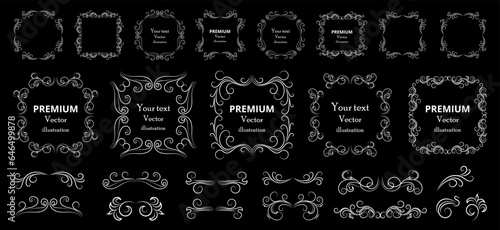 Calligraphic design elements . Decorative swirls or scrolls, vintage frames , flourishes, labels and dividers. Retro vector illustration