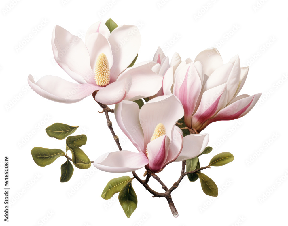 branch of magnolia flowers , png file of isolated cutout object on transparent background. branch of magnolia flowers , png file of isolated cutout object on transparent background.