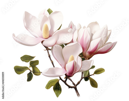 branch of magnolia flowers   png file of isolated cutout object on transparent background.