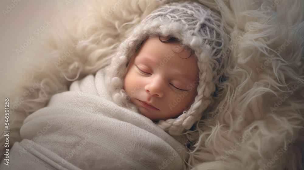 A newborn baby wrapped snugly in a swaddle, cocooned in warmth A newborn baby wrapped snugly in a swaddle, cocooned in warmth