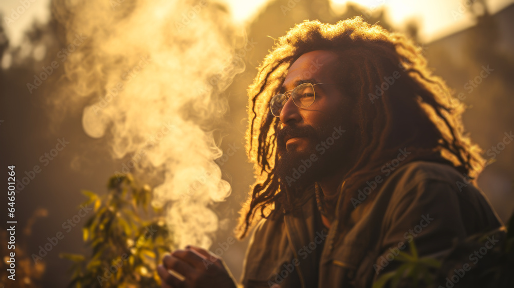 rastaman smokes cannabis in nature generative ai