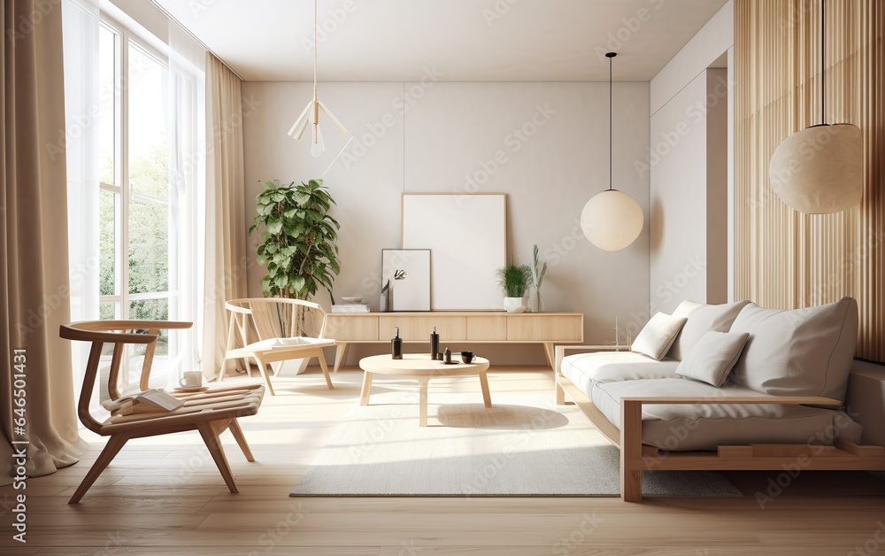 Fototapeta premium Modern interior jacanid style design living room. AI, Generative AI
