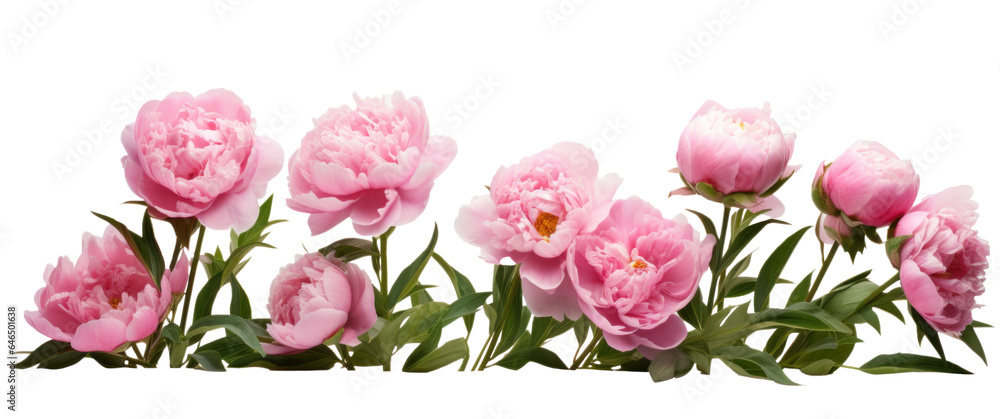 row of pink peonies flower , png file of isolated cutout object on transparent background.