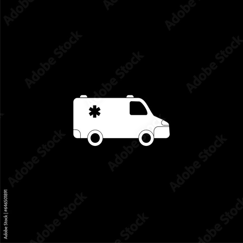 Ambulance truck icon isolated on black background 