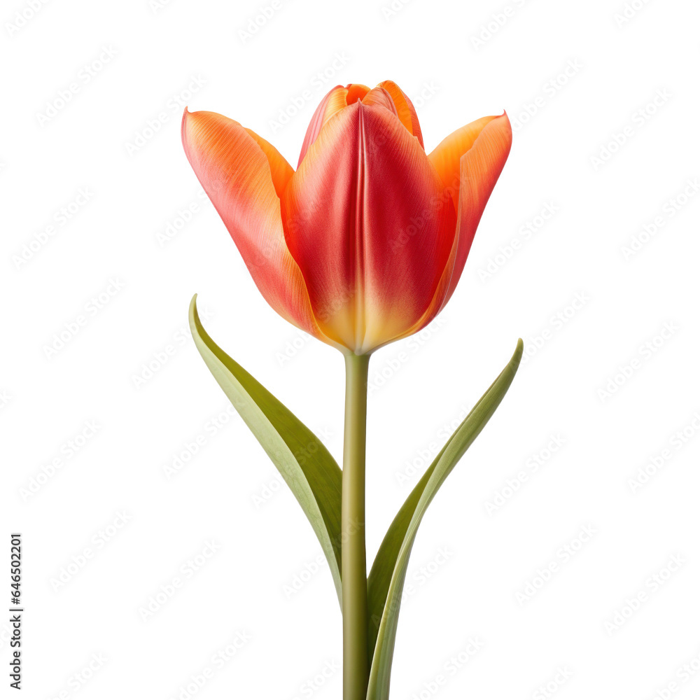 one orange tulip flower, png file of isolated cutout object on transparent background. one orange tulip flower, png file of isolated cutout object on transparent background.