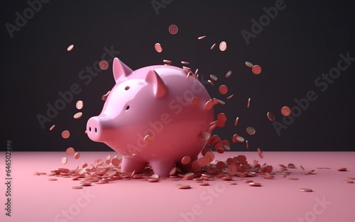 Piggy bank with falling coins. Savings and investment. AI, Generative AI