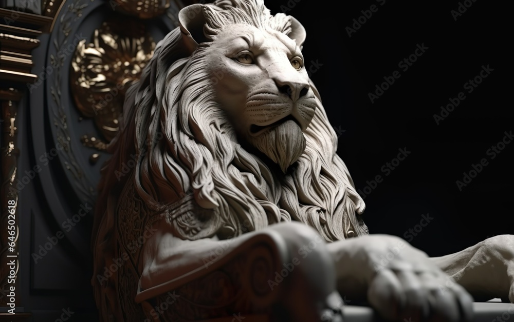 Royal lion sitting on a throne closeup. AI, Generative AI