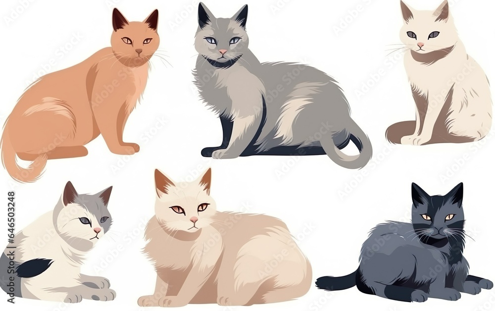Set of cats isolated cute kitten pets on white background. AI, Generative AI Set of cats isolated cute kitten pets on white background. AI, Generative AI