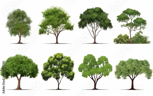 Set tree tropical isolated on white background. AI  Generative AI