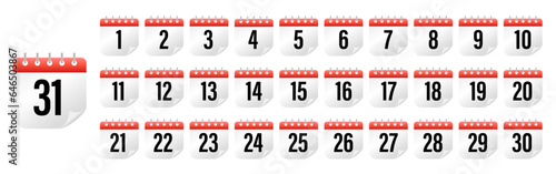 Calendar icons collection 1, 2, 3, 4, 5, 6, 7, 8, 9, 10, 11, 12, 13, 14, 15, 16, 17, 18, 19, 20, 21, 22, 23, 24, 25, 26, 27, 28, 29, 30. All days of yea. Vector illustration photo