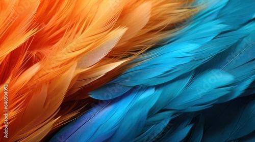 Texture background with feather surface of bright different colors in soft diffused light. Macro background of feathers, close-up. © Margo_Alexa