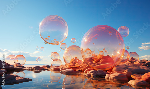 Abstract background with small and large soap bubbles.