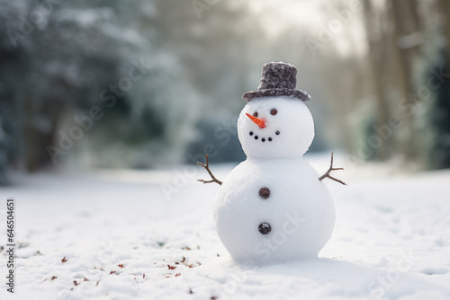 Christmas Theme Background with Cute Snowman Wearing Hat and Scarf Generative AI © illuminating images