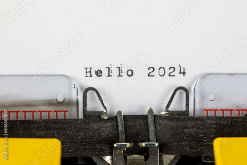 Hello 2024 written on an old typewriter	

