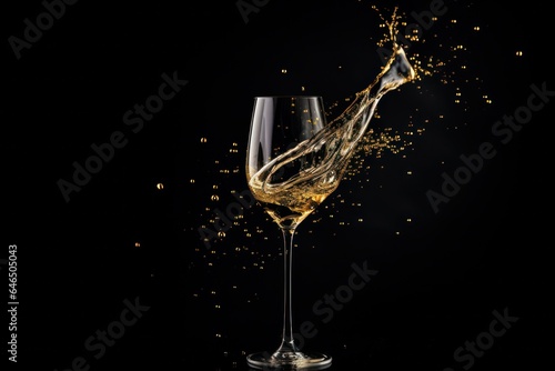 Gold champagne glass on black background