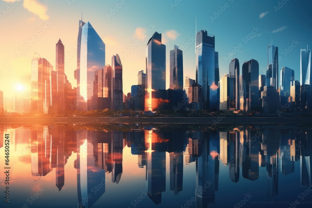 Fototapeta premium A city downtown with buildings reflecting in the sun