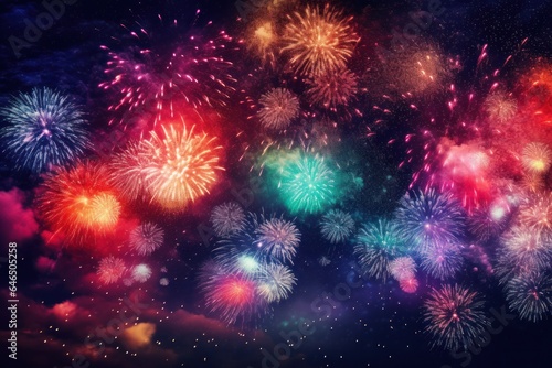 Bright fireworks in night sky