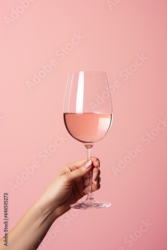 Womans hand holding a wine glass
