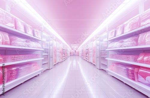 Blurred background in the main aisle of supermarket