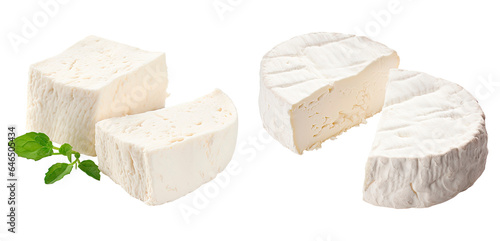 Set of two pieces of white mold soft cheese, isolated on transparent background