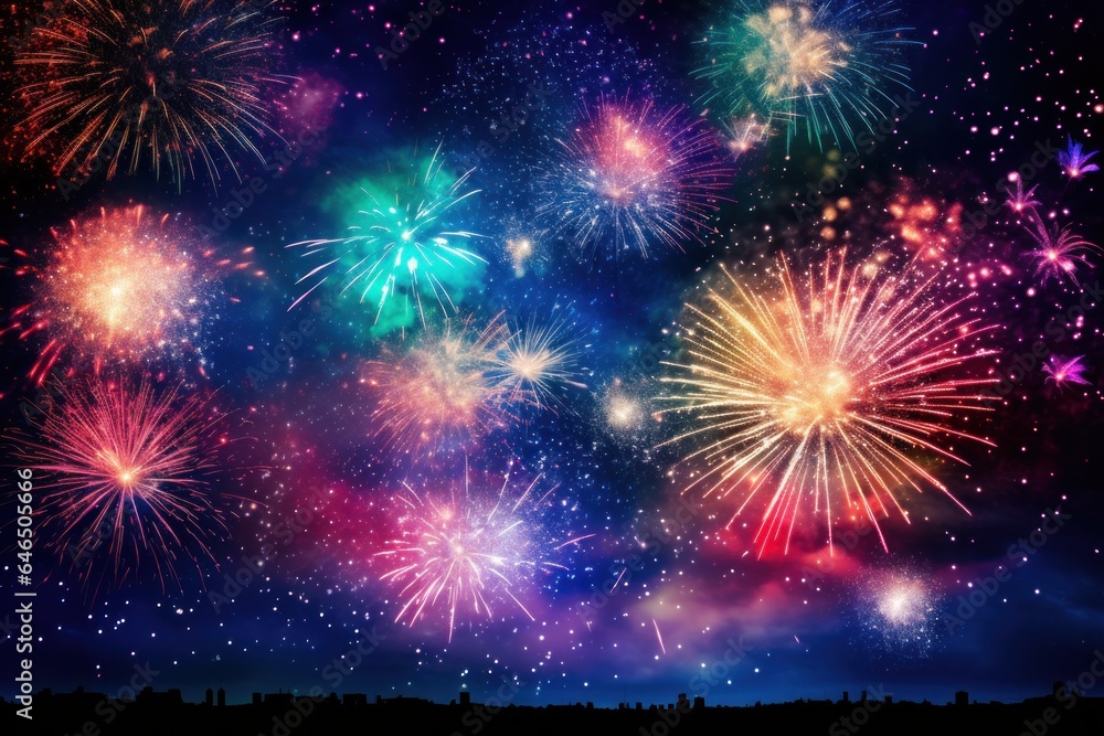 Bright fireworks in night sky Bright fireworks in night sky