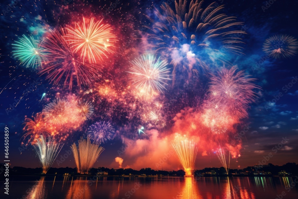 Bright fireworks in night sky Bright fireworks in night sky