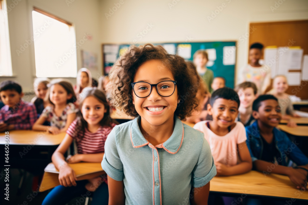 Obraz premium Portrait of a student smiling in a classroom