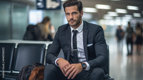 Portrait of a businessman in a suit at the airport