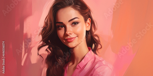 Wallpaper Mural 3 d illustration of Portrait of a smiling woman on a pink background. Female health concept. Cancer Awareness Month concept.  Torontodigital.ca