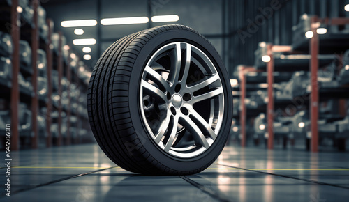 Garage and changing wheel alloy tire. Repair or maintenance auto service. © amankris99