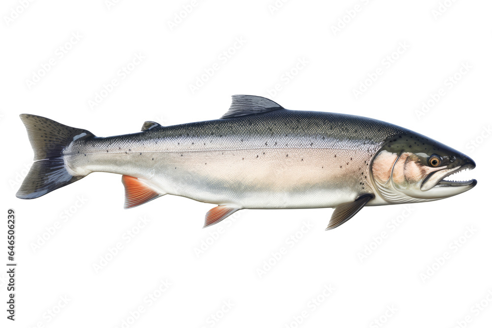Naklejka premium Salmon fish isolated on transparent background cutout.