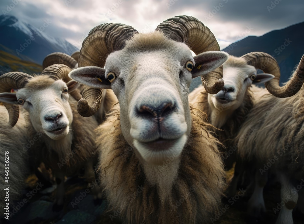 A group of mountain sheep