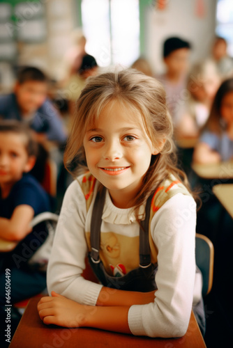 Portrait of a student smiling in a classroom