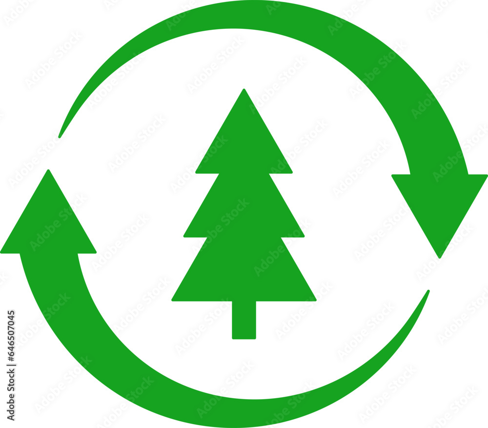 Fototapeta premium Wood recycle icon in flat style.