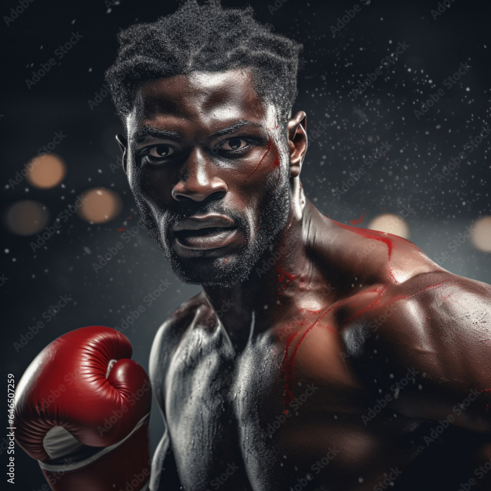 Emotional strong man boxers in dynamic action in boxing ring Emotional strong man boxers in dynamic action in boxing ring